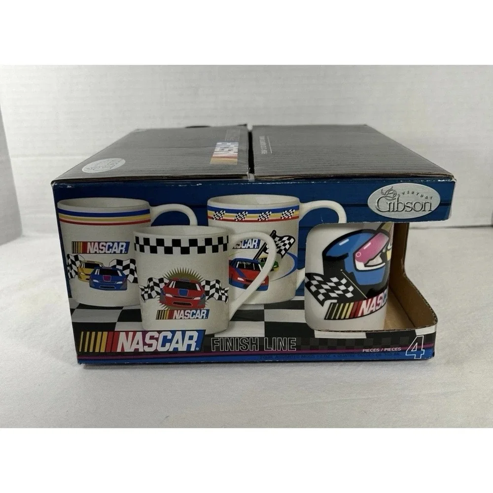 Vintage Gibson NASCAR Finish Line 2002 coffee mugs set of 4 cups